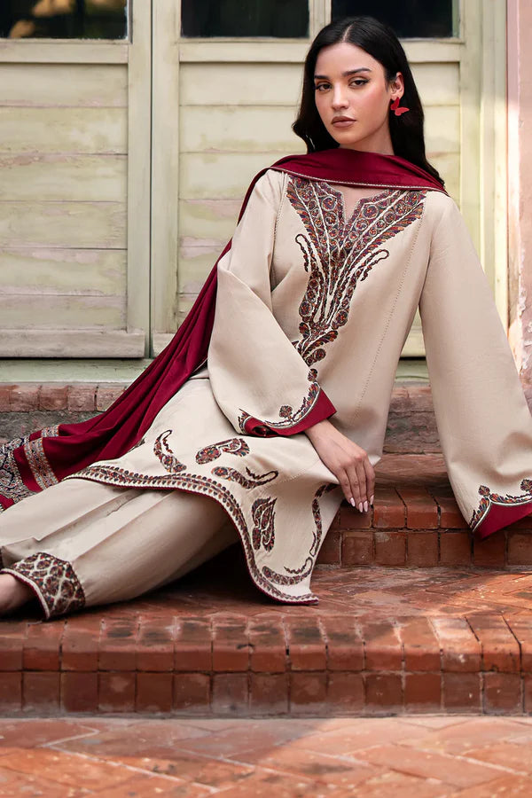 3PCS Jazmin Dhanak Embroidered With Digitak Printed Wool Shawl Winter Collection D-99