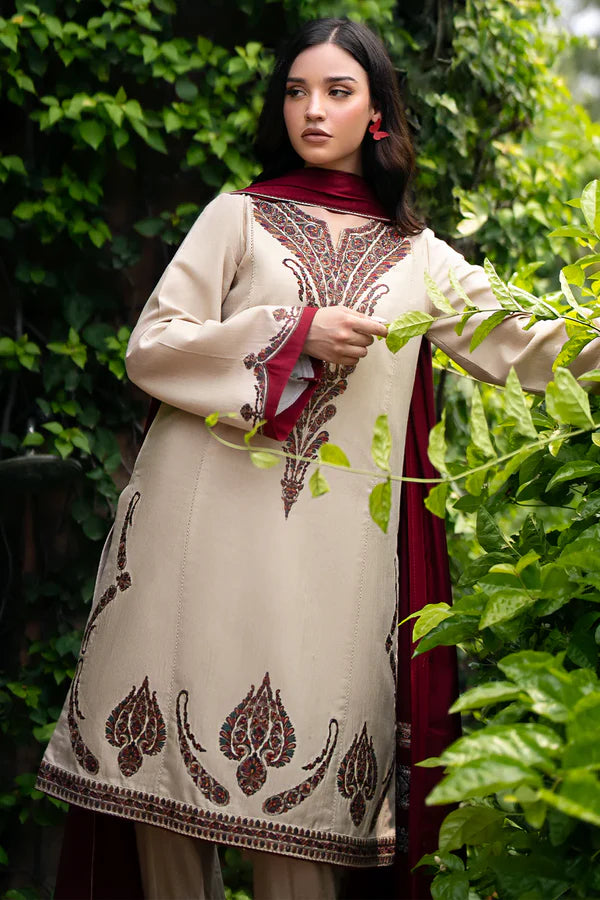 3PCS Jazmin Dhanak Embroidered With Digitak Printed Wool Shawl Winter Collection D-99