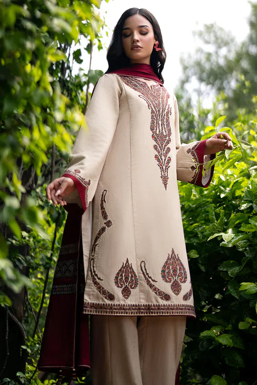 3PCS Jazmin Dhanak Embroidered With Digitak Printed Wool Shawl Winter Collection D-99