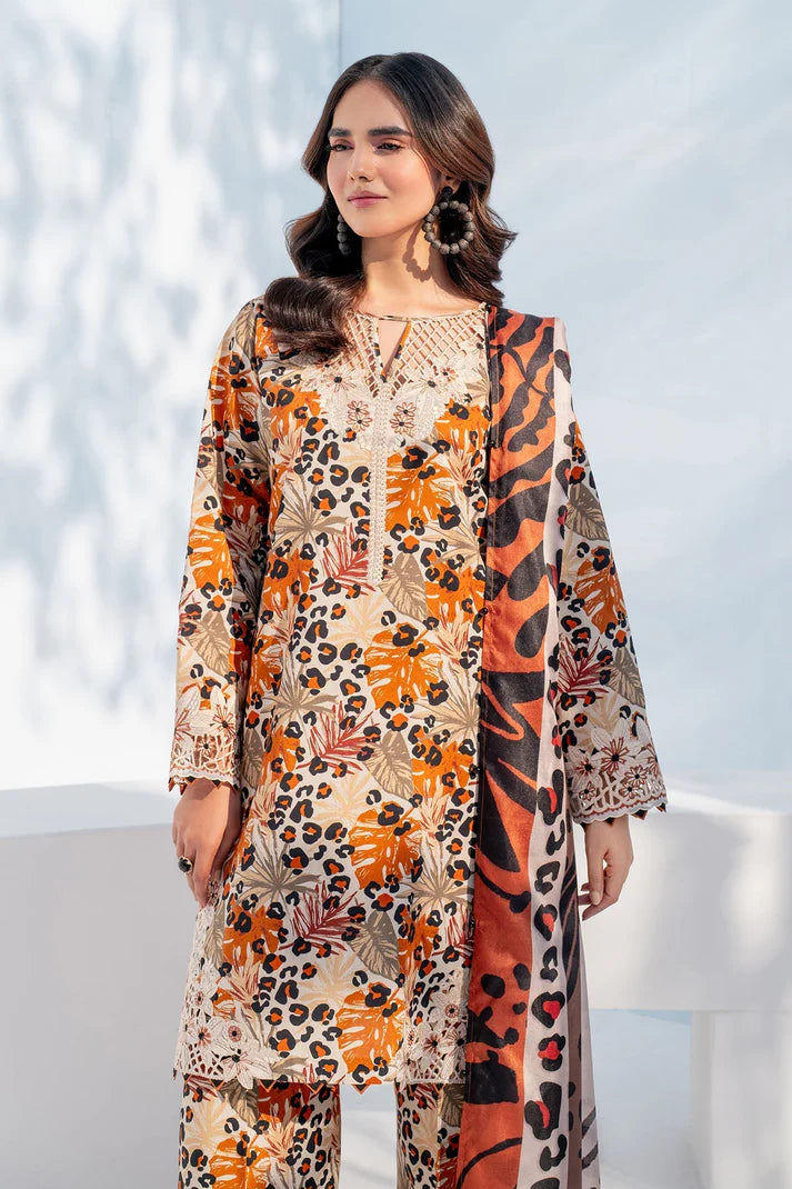3PCS BAROQUE KARANDI PRINTED SHIRT WITH KARANDI PRINTED DUAPTTA AND TROUSER Winter Collection ULM - 1702