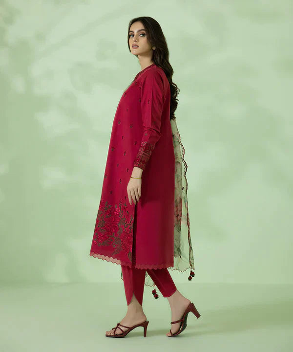 A+ 3PCS Dhanak-Embroidered Shirt with Organza Digital Printed Dupatta Winter Collection ULM- 3146