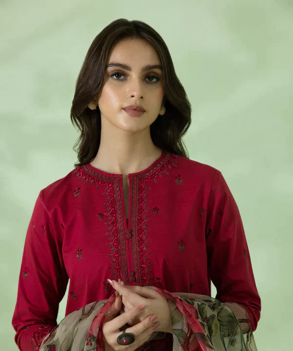 A+ 3PCS Dhanak-Embroidered Shirt with Organza Digital Printed Dupatta Winter Collection ULM- 3146