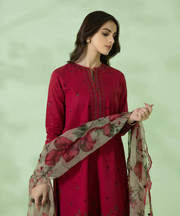 A+ 3PCS Dhanak-Embroidered Shirt with Organza Digital Printed Dupatta Winter Collection ULM- 3146