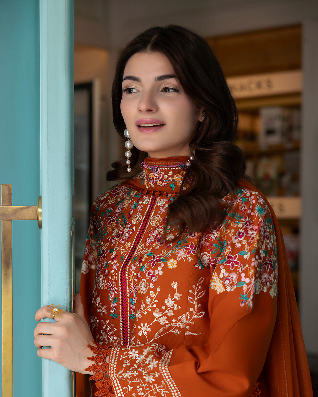 Dhanak-3PC Embroidered Shirt with Chiffon Embroidered Dupatta - 6399