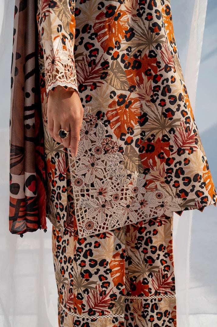 3PCS BAROQUE KARANDI PRINTED SHIRT WITH KARANDI PRINTED DUAPTTA AND TROUSER Winter Collection ULM - 1702