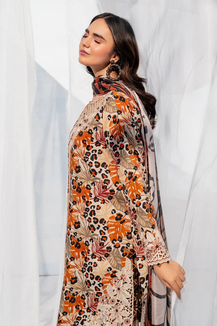3PCS BAROQUE KARANDI PRINTED SHIRT WITH KARANDI PRINTED DUAPTTA AND TROUSER Winter Collection ULM - 1702
