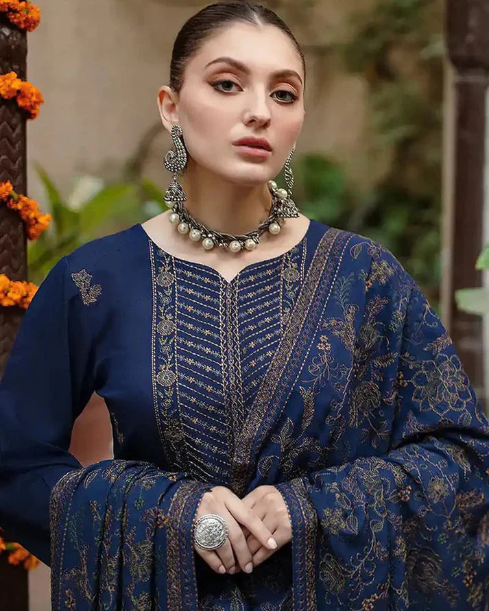A+ 3PCS Blue Dhanak Embroidered LC Winter Collection ULM-1263