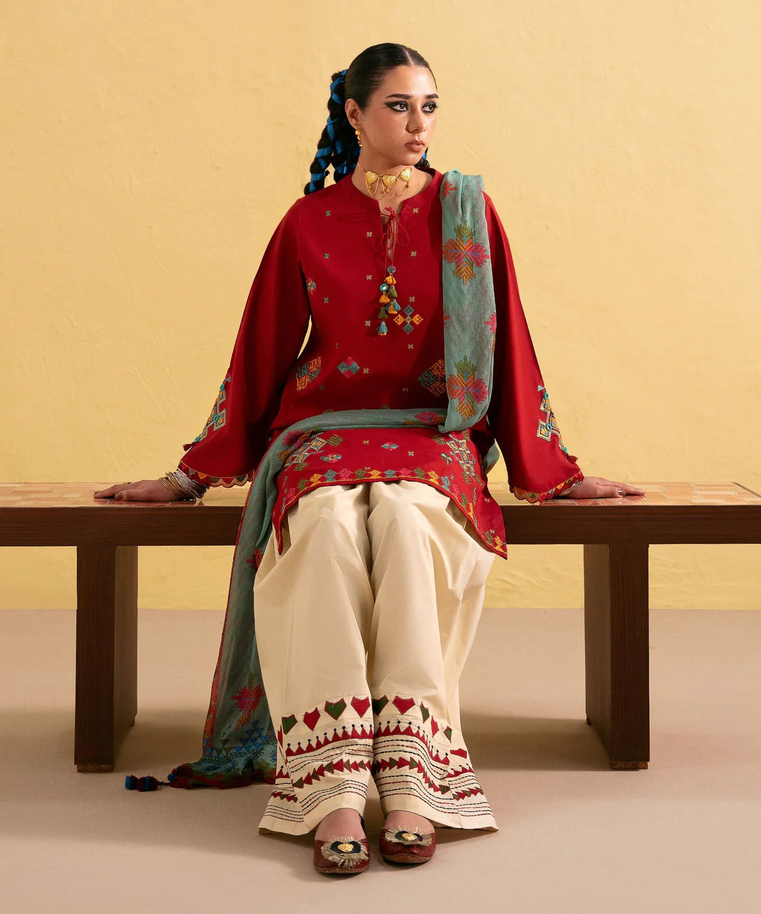 A+ 3PCS Dhanak Embroidered Shirt with Digital Printed Wool Shawl Winter Collection ULM-3437