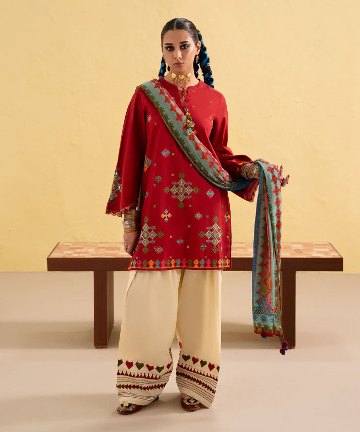 A+ 3PCS Dhanak Embroidered Shirt with Digital Printed Wool Shawl Winter Collection ULM-3437
