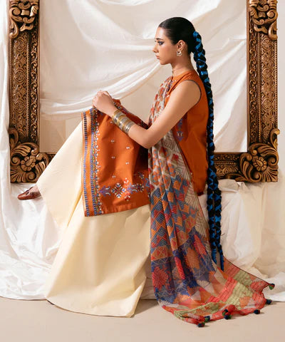 3PCS Dhanak-Embroidered Shirt with Digital Printed Wool Shawl Winter Collection ULM-3436