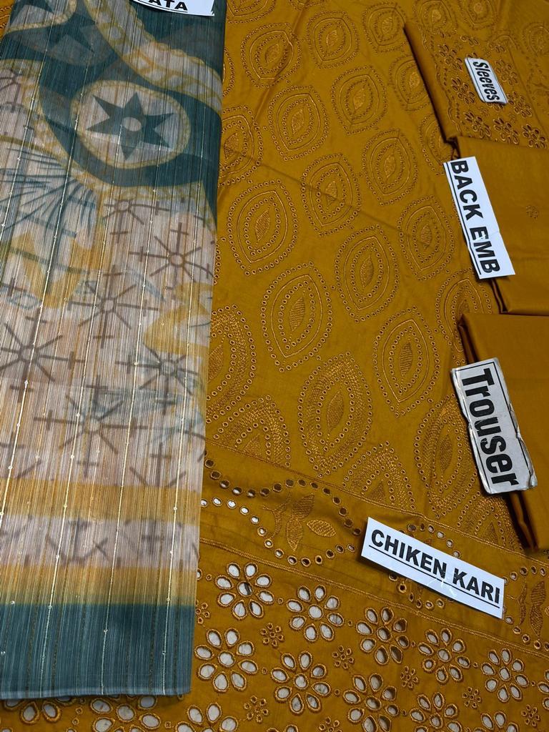 A+ 3PCS Chikenkari Dhanak Embroidered Winter Collection (D-762 Mustard)