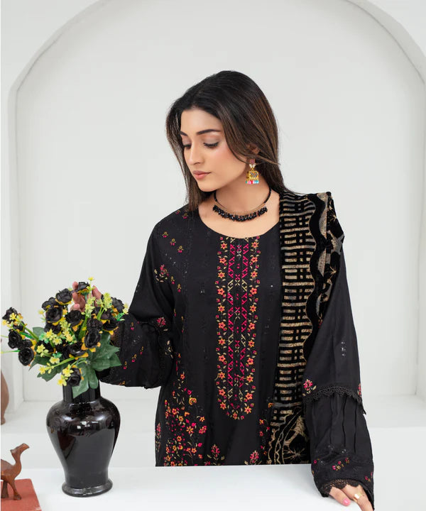 3PCS CREATION Dhanak Chikankari Embroidered Shirt With Velvet Plachi Shawl Winter Collection ULM- 2101