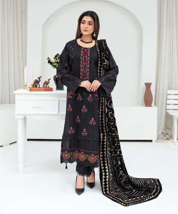 3PCS CREATION Dhanak Chikankari Embroidered Shirt With Velvet Plachi Shawl Winter Collection ULM- 2101
