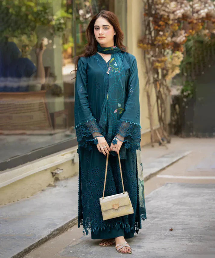 A+ 3PCS Dhanak-Embroidered Shirt with Digital Printed Wool Shawl Winter Collection ULM -3438