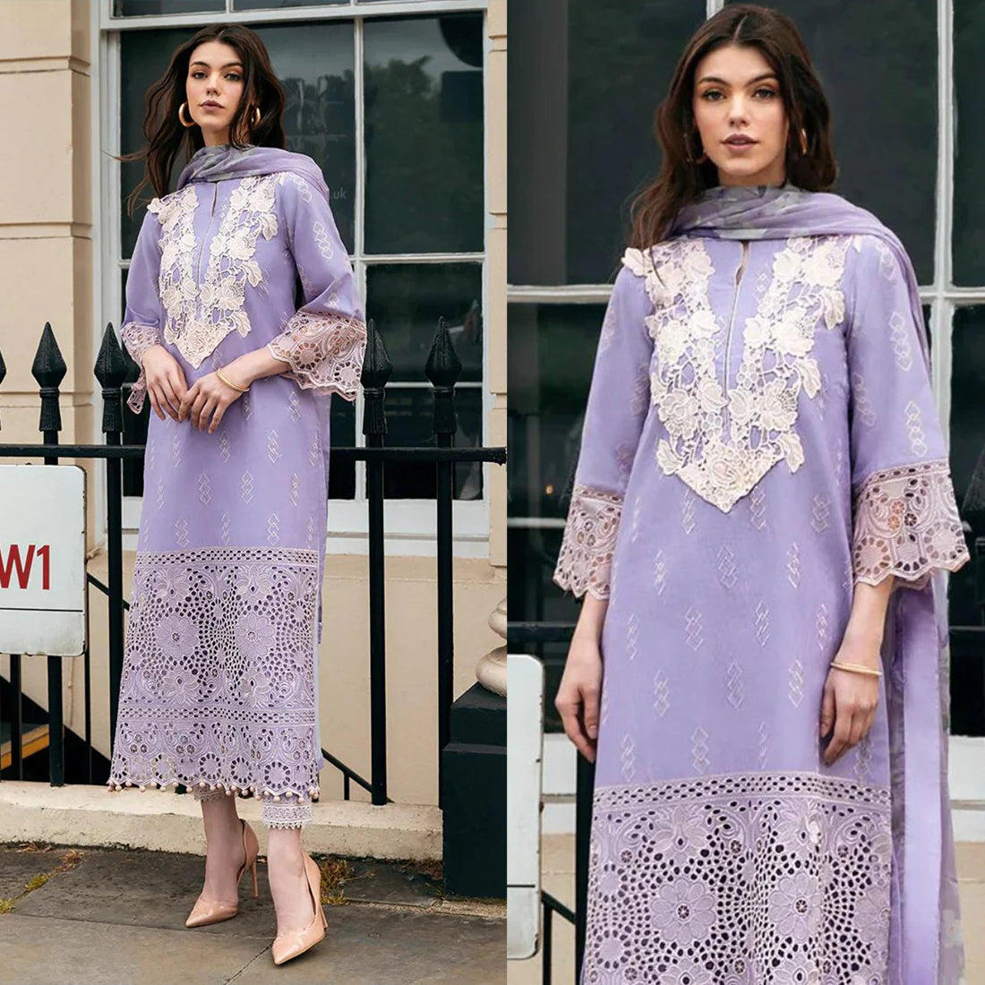 Dhanak 3PC Chikankari Embroidered With Pashmina Shawl-117