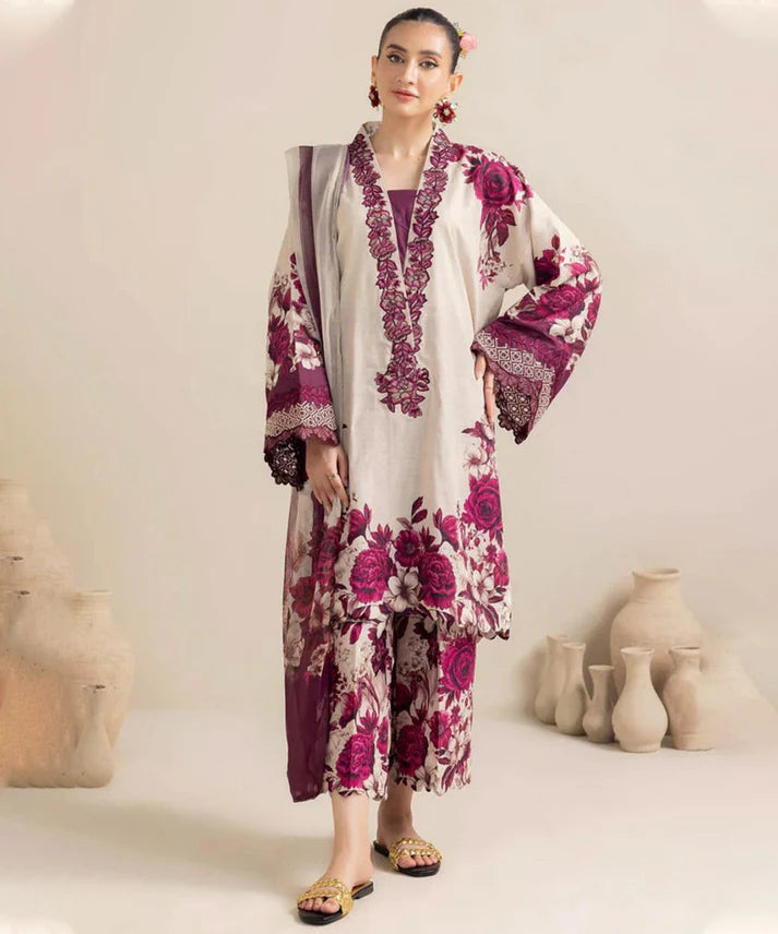 3PCS KARANDI PRINTED SHIRT WITH KARANDI PRINTED DUAPTTA AND TROUSER Winter Collection ULM-1706