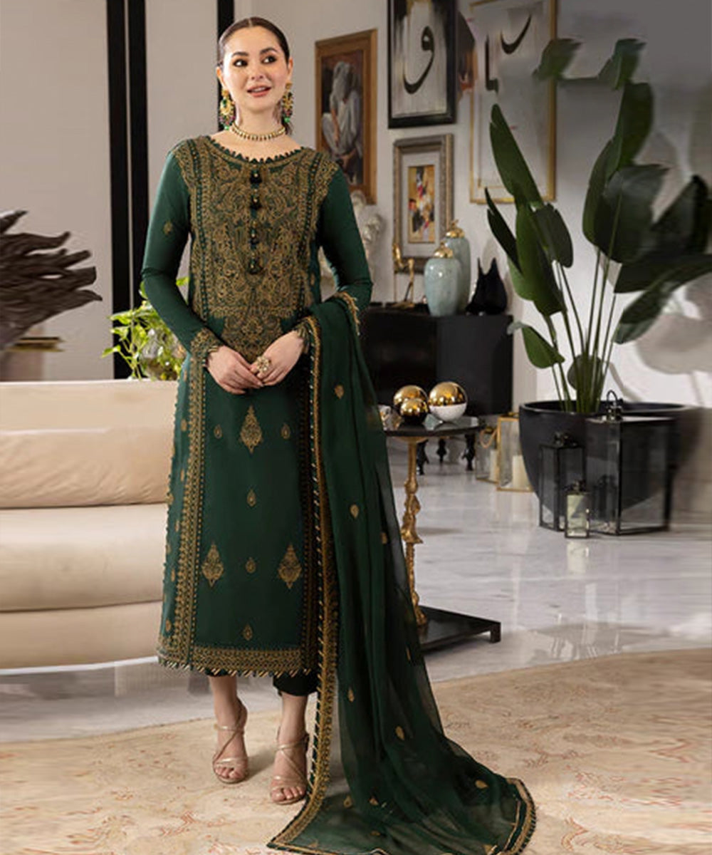3PCS Asim Jofa Dhanak Embroidered With Chiffon Embroidered Dupatta Winter Collection ULM-658
