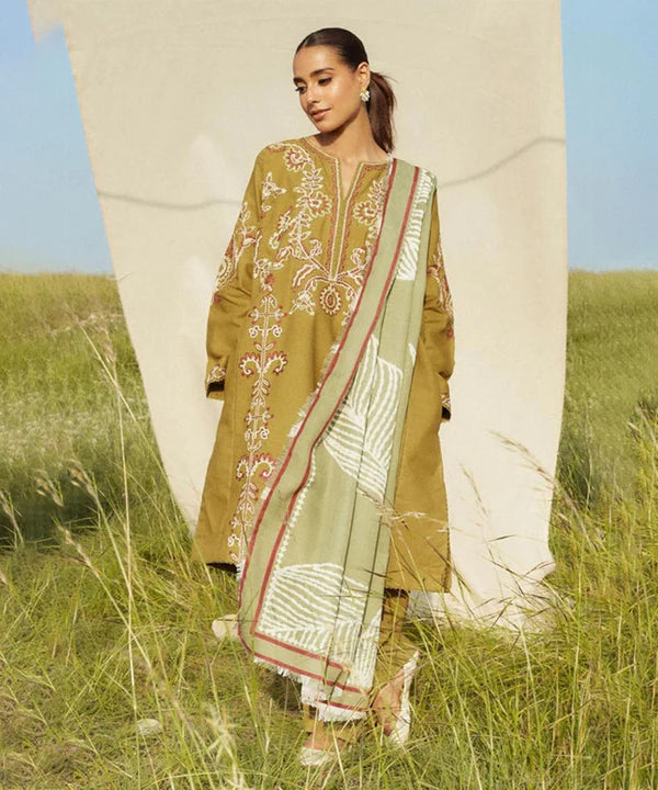 A+ 3PCS ZARA SHAHJAHAN Dhanak Embroidered Shirt With Digital Printed Shawl Winter Collection ULM-271