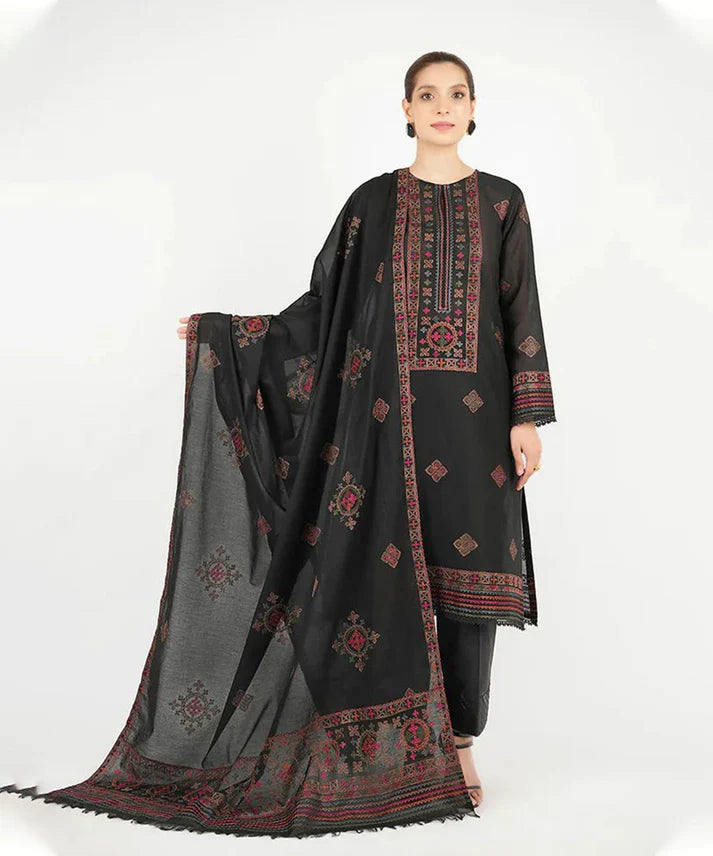 A+ 3PCS Dhanak- Embroidered Shirt with Dhanak Embroidered Dupatta Winter Collection ULM-3383