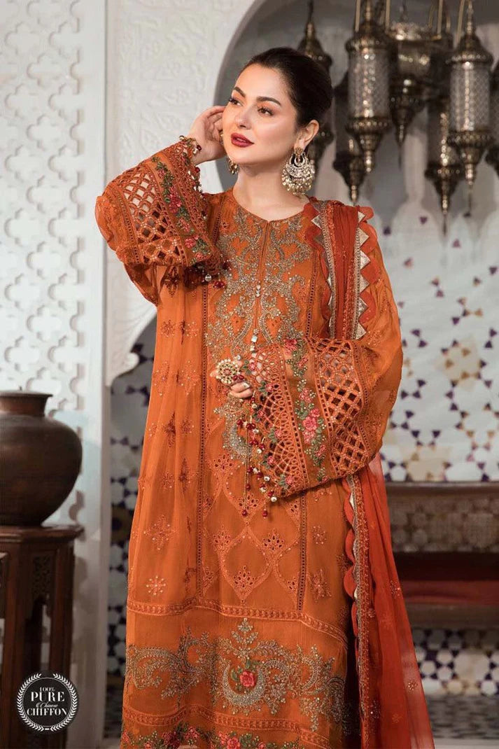 3PCS Dhanak Embroidered Shirt with Chiffon Embroidered Dupatta Winter Collection ULM-411