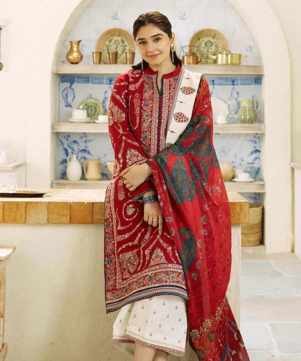 3PC Dhnak Embroidered Shirt With Digital printed wool shawl Winter Collection BULM-659