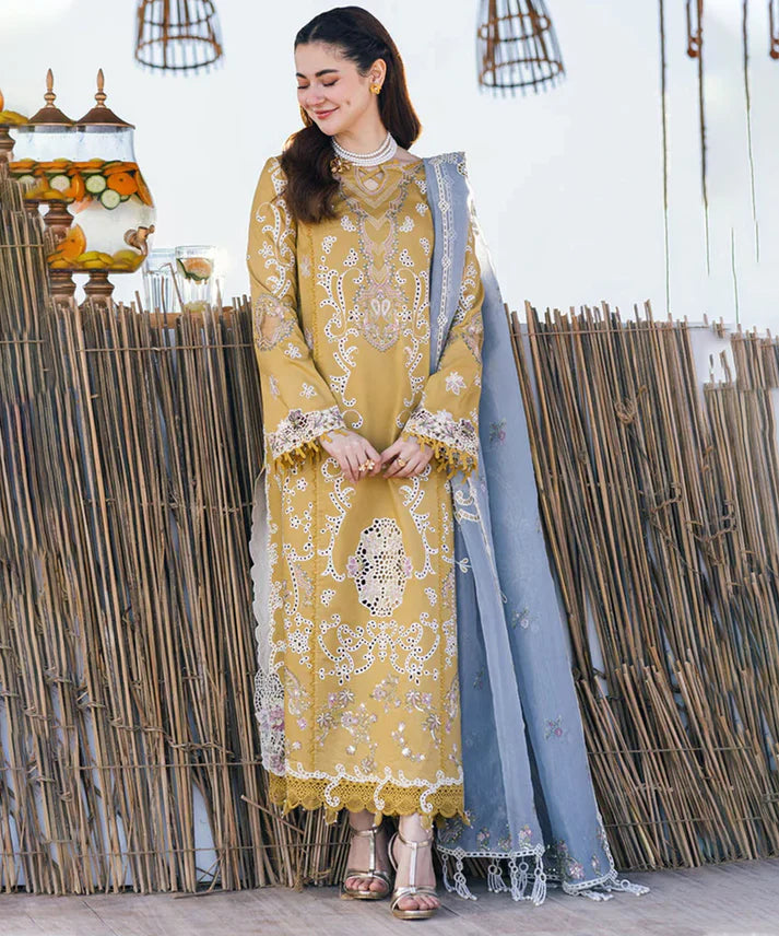 3PCS Dhanak- Embroidered Shirt with Organza Embroidered Dupatta Winter Collection ULM- 3145