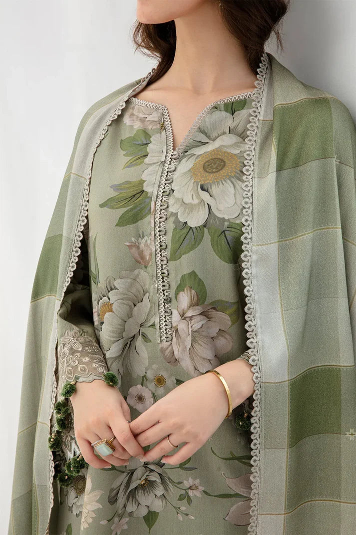 3PCS BAROQUE KARANDI PRINTED SHIRT WITH KARANDI PRINTED DUAPTTA AND TROUSER Winter Collection ULM-801