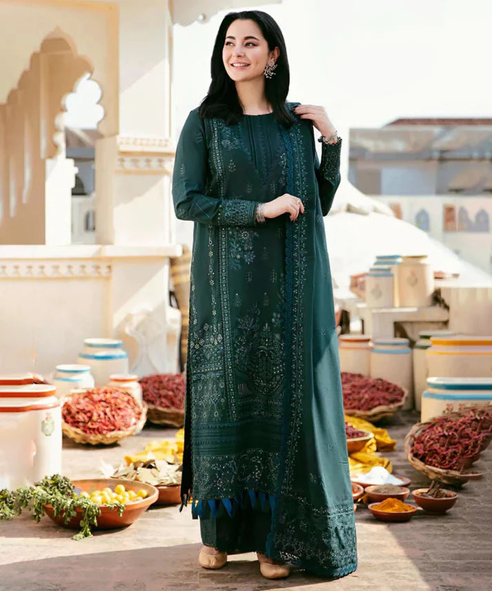3PCS Dhanak- Embroidered Shirt with Dhanak Sequins Embroidered Dupatta Winter Collection ULM-3394