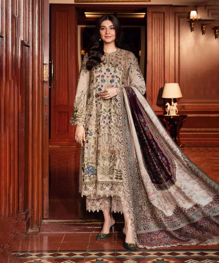 3PCS Dhanak-Embroidered Shirt with Digital Printed Wool Shawl Winter Collection ULM- 3391