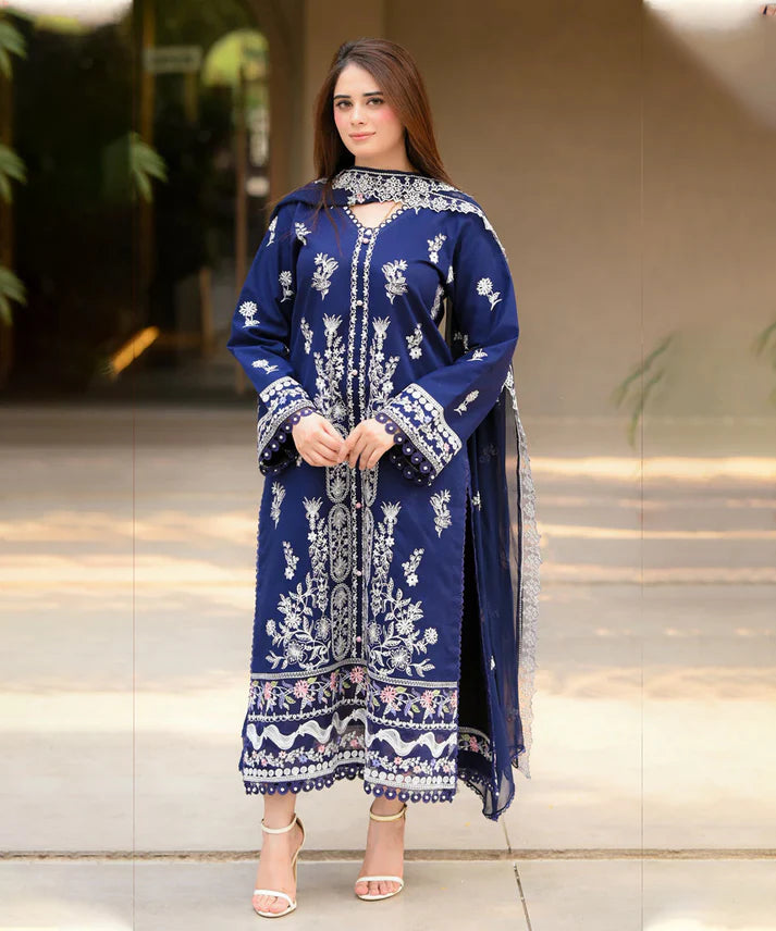 3PCS Dhanak Embroidered Shirt with Chiffon Embroidered Dupatta Winter Collection ULM-3460