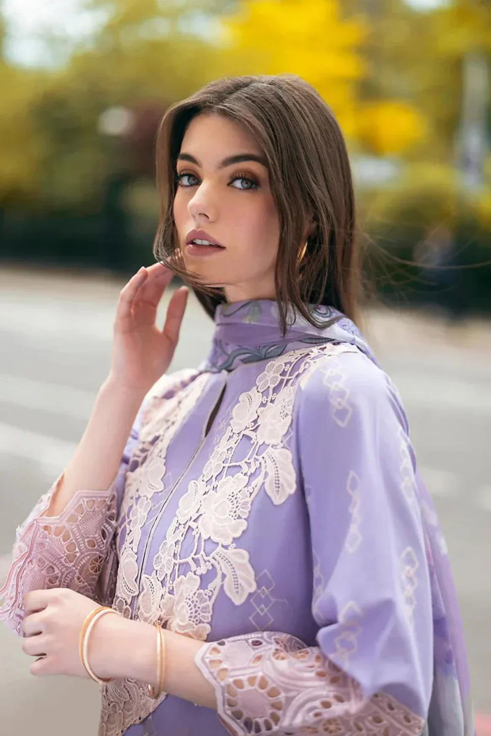 3PCS MUSHQ Dhanak Chikankari Embroidered With Pashmina Wool Shawl Winter Collection ULM-117