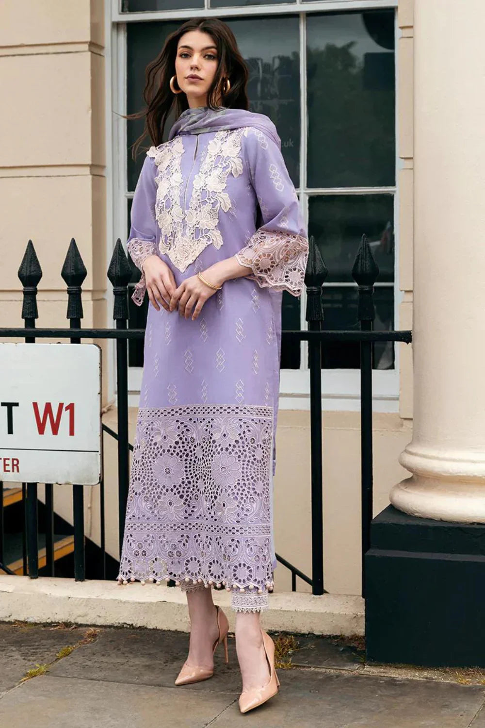 3PCS MUSHQ Dhanak Chikankari Embroidered With Pashmina Wool Shawl Winter Collection ULM-117