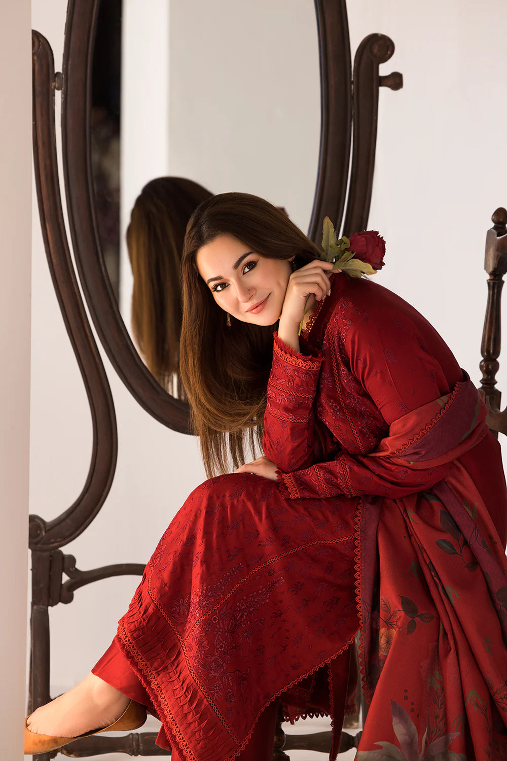 A+ 3PCS SOBIA NAZIR - DHANAK EMBROIDERED SHIRT WITH TWILL PRINTED SHAWL AND TROUSER Winter Collection ULM-688