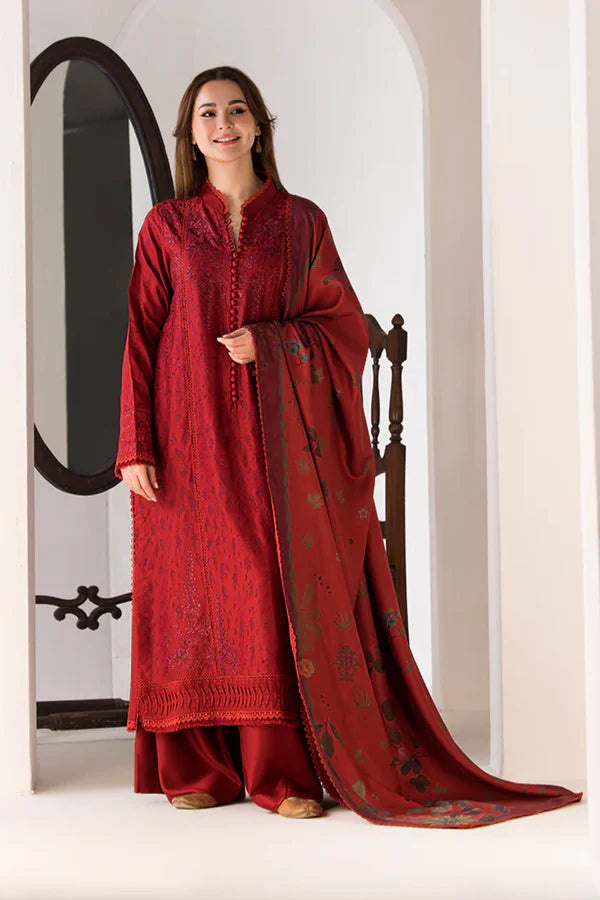 A+ 3PCS SOBIA NAZIR - DHANAK EMBROIDERED SHIRT WITH TWILL PRINTED SHAWL AND TROUSER Winter Collection ULM-688