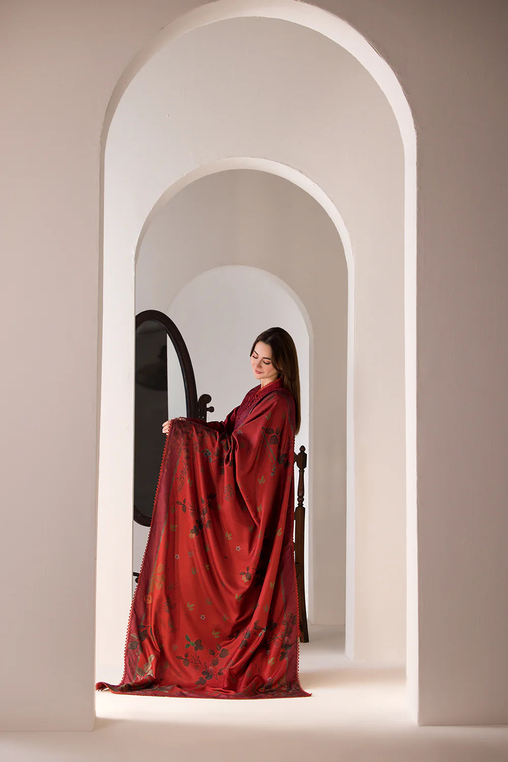 A+ 3PCS SOBIA NAZIR - DHANAK EMBROIDERED SHIRT WITH TWILL PRINTED SHAWL AND TROUSER Winter Collection ULM-688
