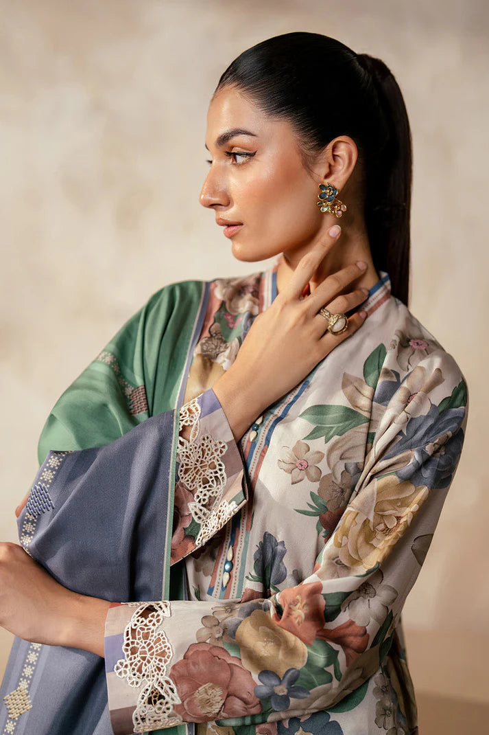 3PCS BAROQUE KARANDI PRINTED SHIRT WITH KARANDI PRINTED DUAPTTA AND TROUSER Winter Collection ULM- 1705