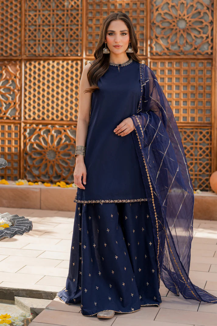 3PCS Dhanak Embroidered Shirt With Organza Embroidered Dupatta Winter Collection ULM-3354