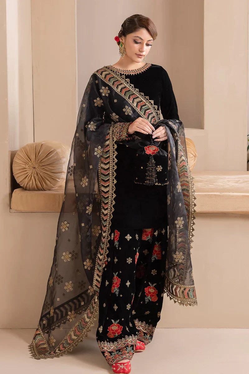 3PCS Embroidered Velvet Dress With Organza embroidered Dopata Velvet Winter Collection 978