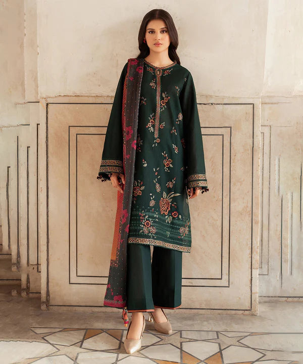 A+ 3PCS JAZMIN- Dhanak Embroidered Shirt With Digital Printed Shawl Winter Collection BULM-133