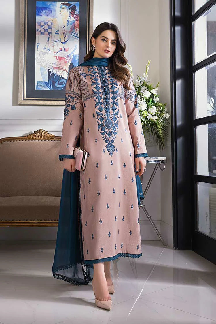 Dhanak-3PC Embroidered Shirt with Chiffon Dyed Dupatta - 142