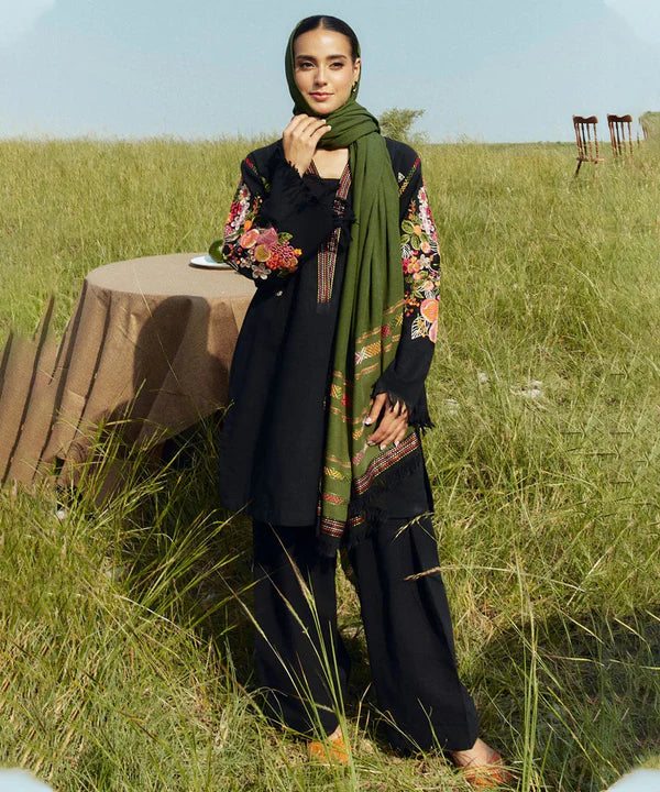 A+ 3PCS ZARA SHAHJAHAN Dhanak Embroidered Shirt With Digital Printed Shawl Winter Collection ULM-294