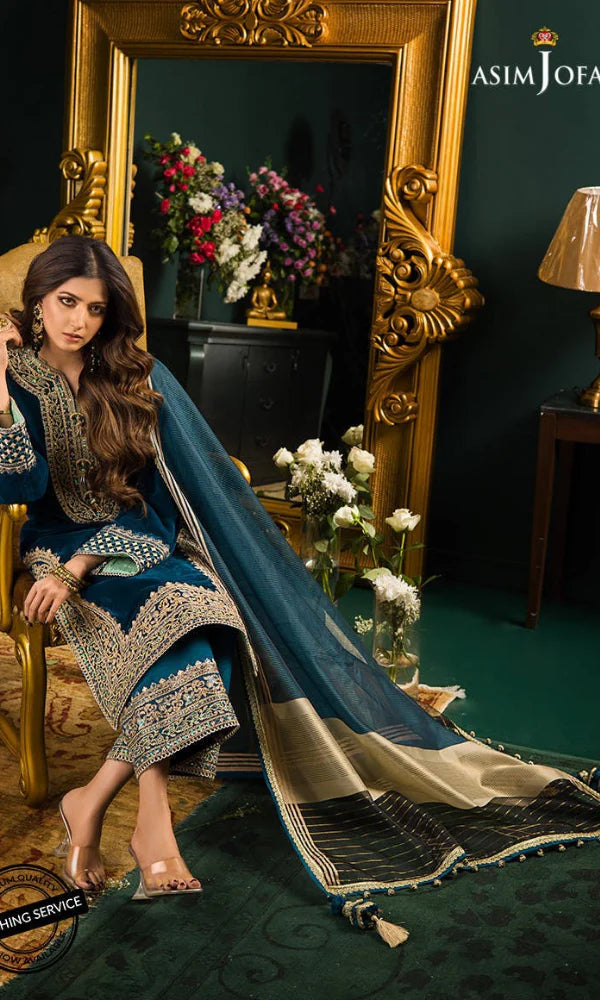 3PCS Velvet Embroidered Shirt With Organza Dupatta Velvet Collection- 300