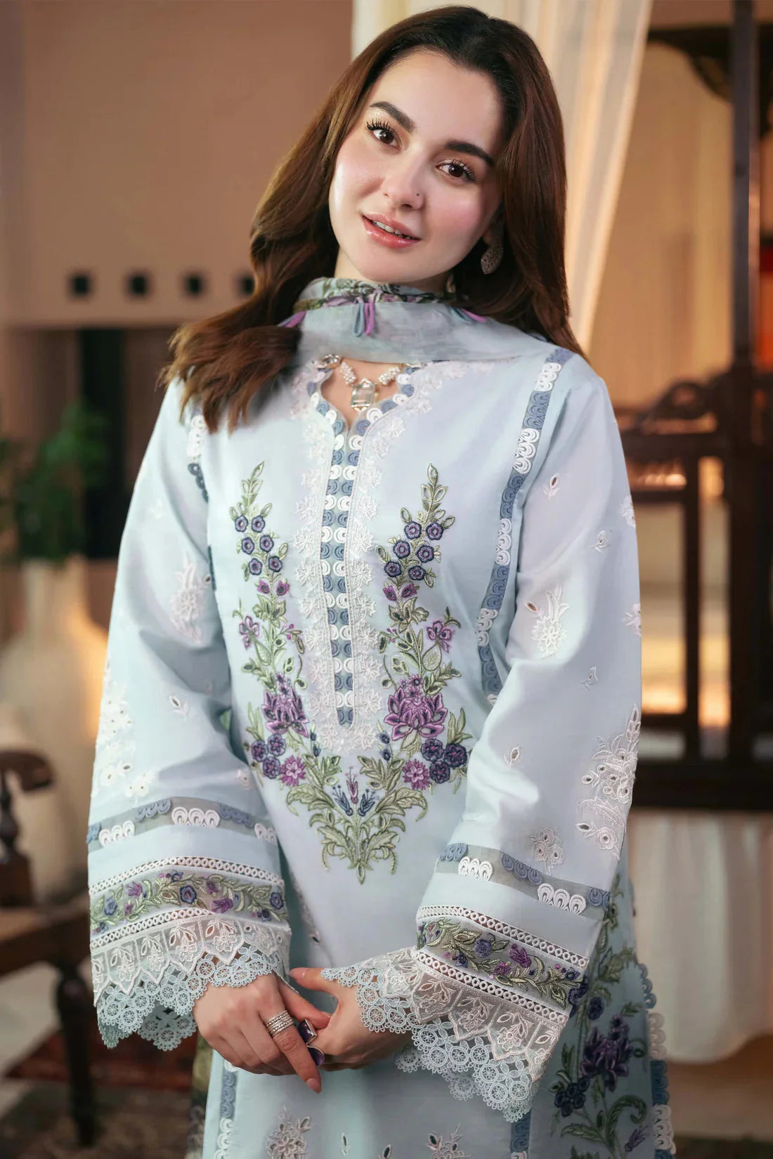 3PCS Dhanak- Embroidered Shirt with Digital Printed Wool Shawl Winter Collection ULM-3313