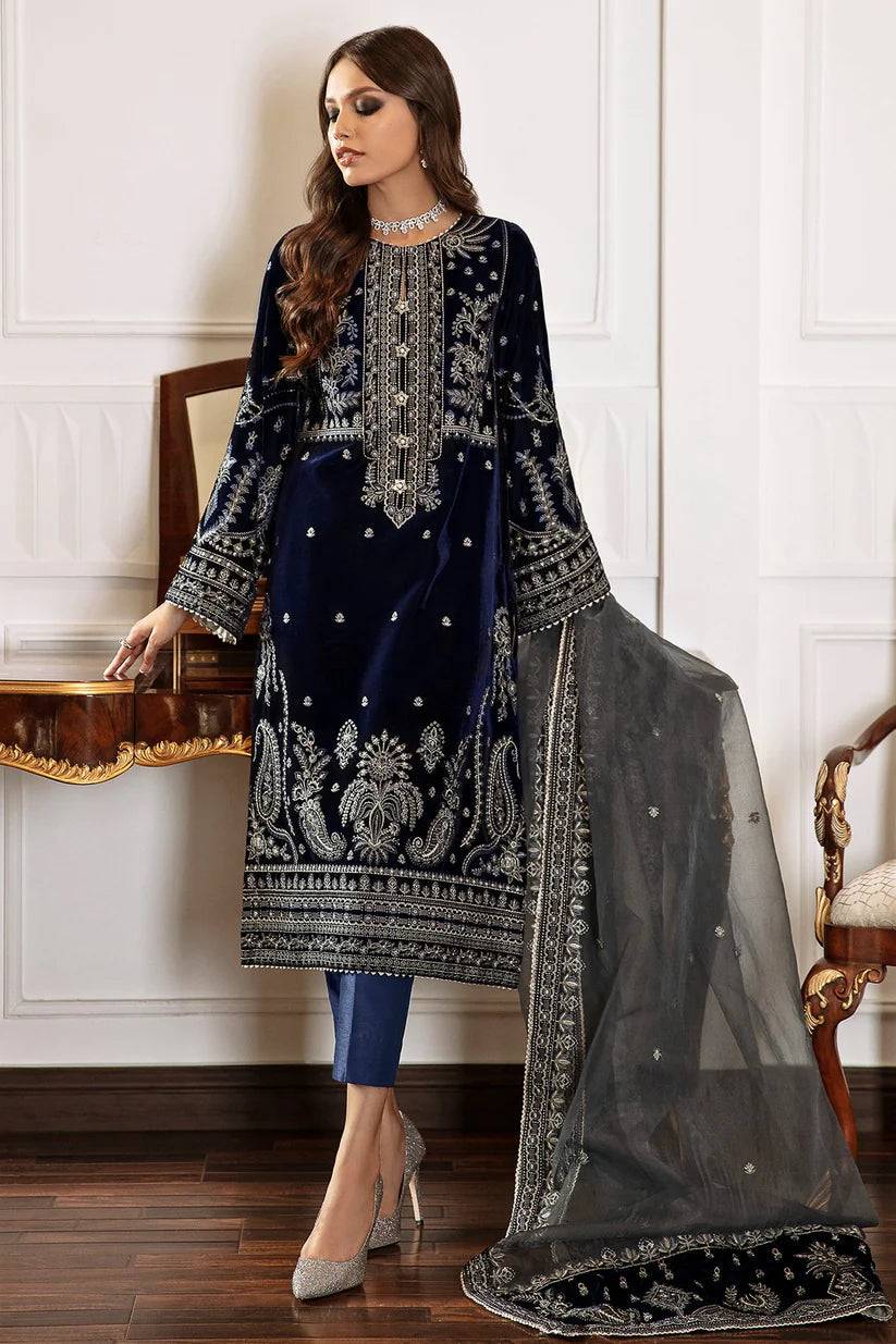3PCS Velvet Embroidered Dress Velvet Winter Collection 971