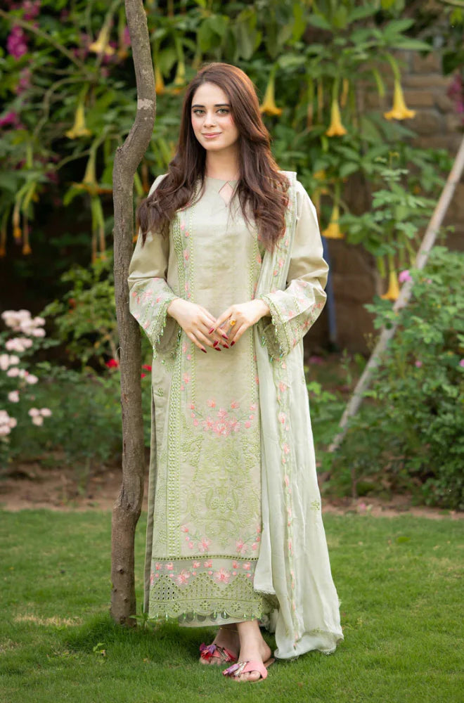 3PCS Dhanak Embroidered Shirt with Organza Embroidered Dupatta Winter Collection ULM- 3386