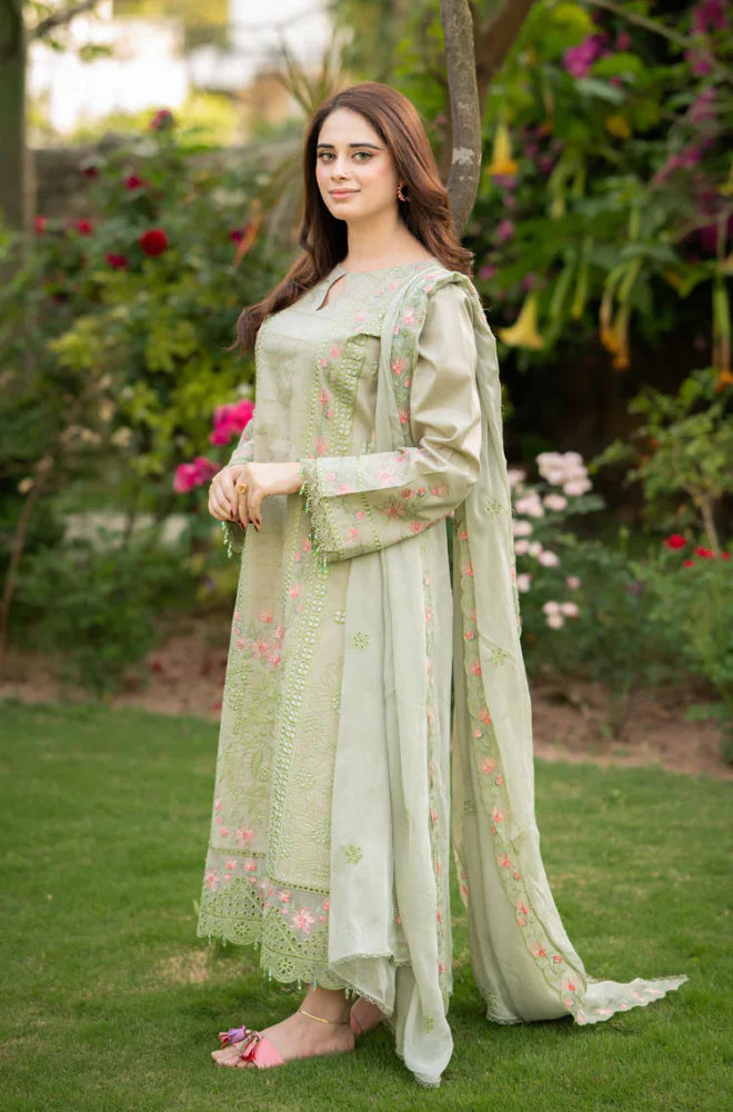 3PCS Dhanak Embroidered Shirt with Organza Embroidered Dupatta Winter Collection ULM- 3386
