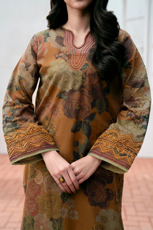 3PCS BAROQUE KARANDI PRINTED SHIRT WITH KARANDI PRINTED DUAPTTA AND TROUSER Winter Collection ULM-813