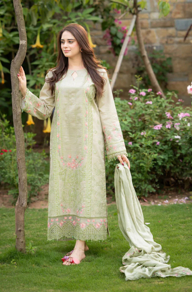 3PCS Dhanak Embroidered Shirt with Organza Embroidered Dupatta Winter Collection ULM- 3386