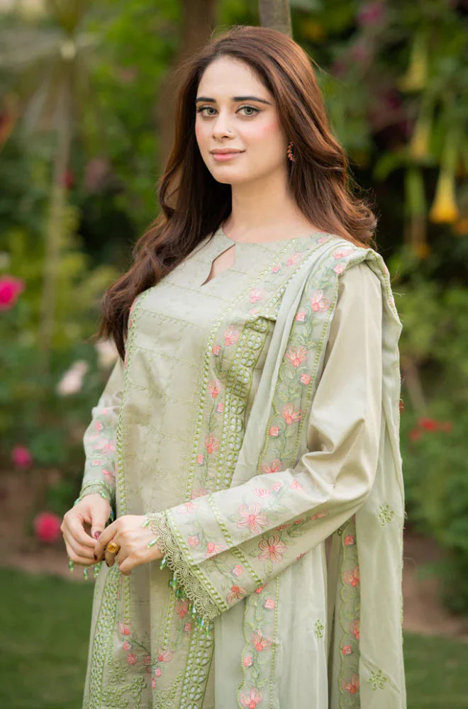 3PCS Dhanak Embroidered Shirt with Organza Embroidered Dupatta Winter Collection ULM- 3386