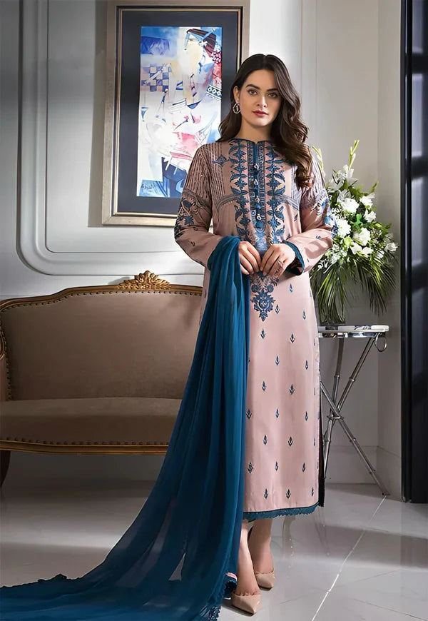 3PCS Asim Jofa Lawn Embroidered With Chiffon Dupatta Lawn Collection ULM-1062